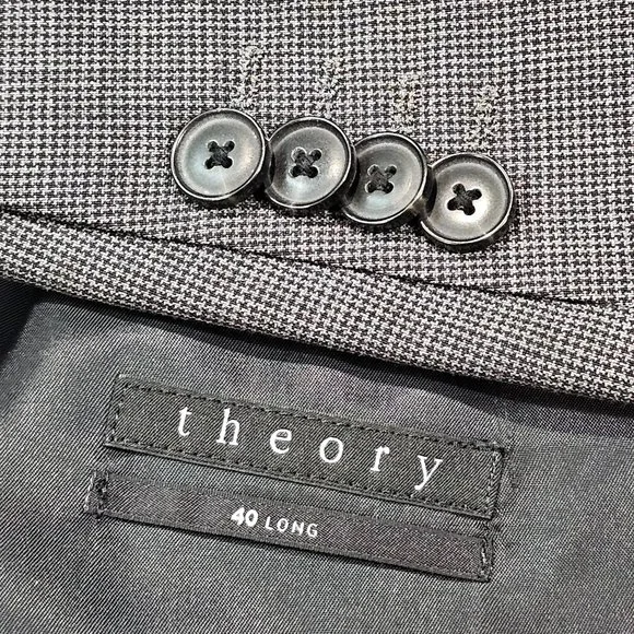 Theory 100% Wool Gray Mini Houndstooth Blazer Sport Jacket Size 40L *EXCELLENT* - Picture 10 of 11